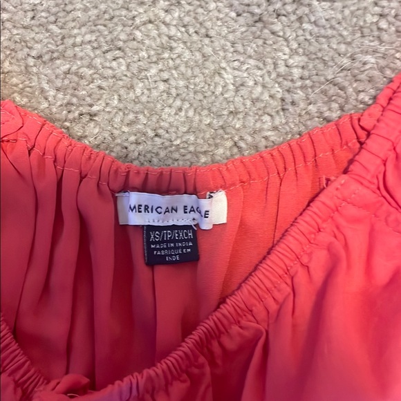 American Eagle Outfitters Orange and Pink Ruched Off-the-Shoulder Mini Sundress - Picture 2 of 3